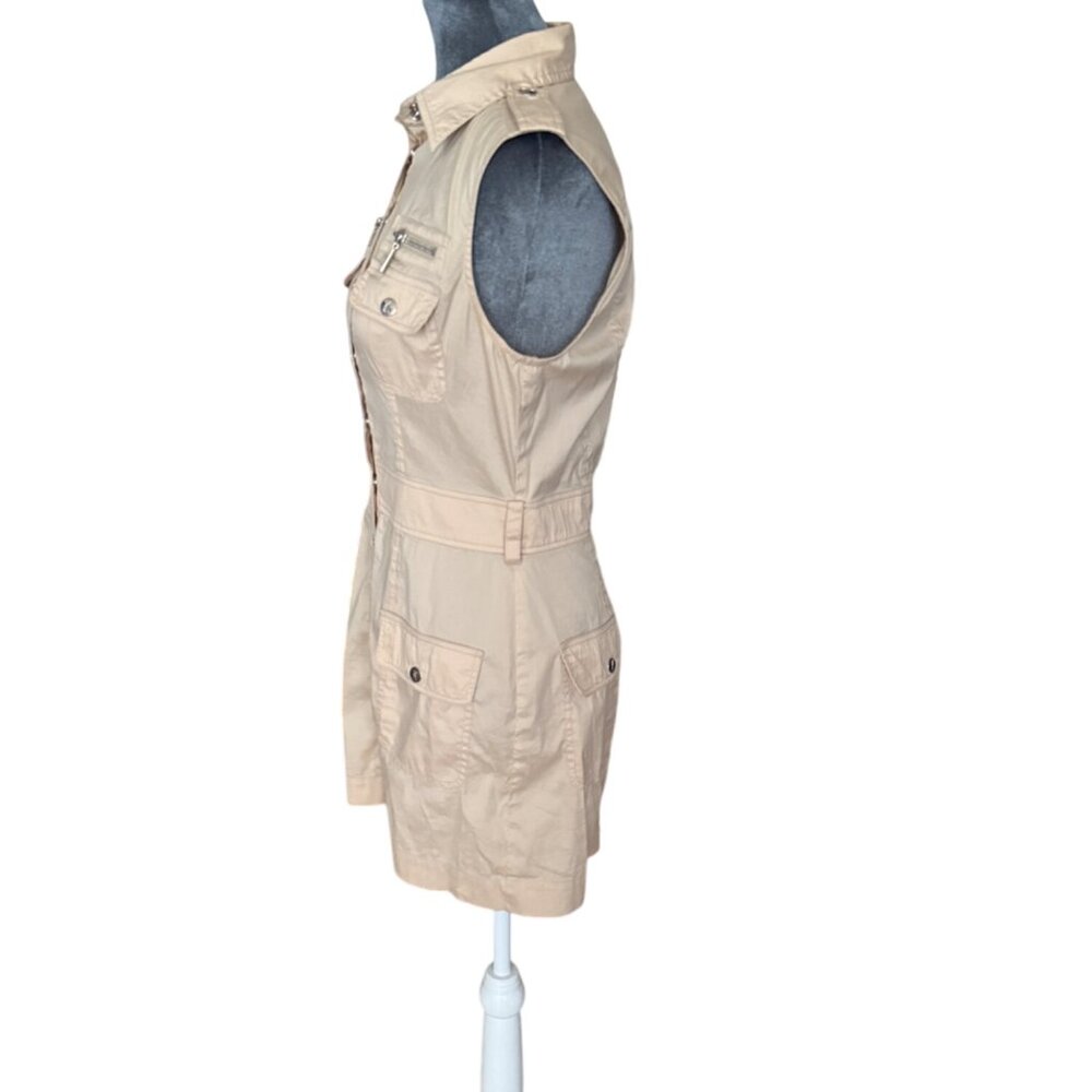 Marciano Beige Sleeveless Button-Up Utility Dress With Pockets Size S - Picture 4 of 7
